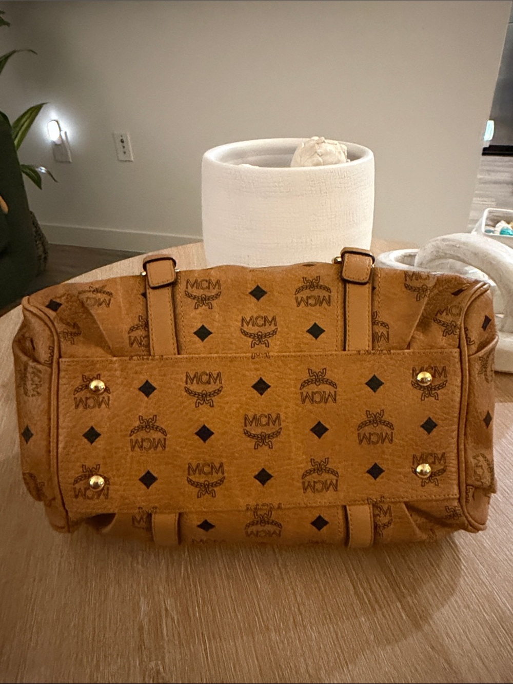 MCM Visetos Cognac Logo Dome Satchel - Picture 5 of 14
